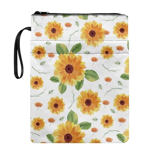 Coloranimal Modische Buchhülle mit Sonnenblumen-Druck, mit Reißverschluss, Tasche für Taschenbücher, Hardcover, modische Taschenbücher, Aufbewahrungstasche mit Vordertaschen für den Schulanfang Coloranimal Modische Buchhülle mit Sonnenblumen-Druck, mit Reißverschluss, Tasche für Taschenbücher, Hardcover, modische Taschenbücher, Aufbewahrungstasche mit Vordertaschen für den Schulanfang von Coloranimal