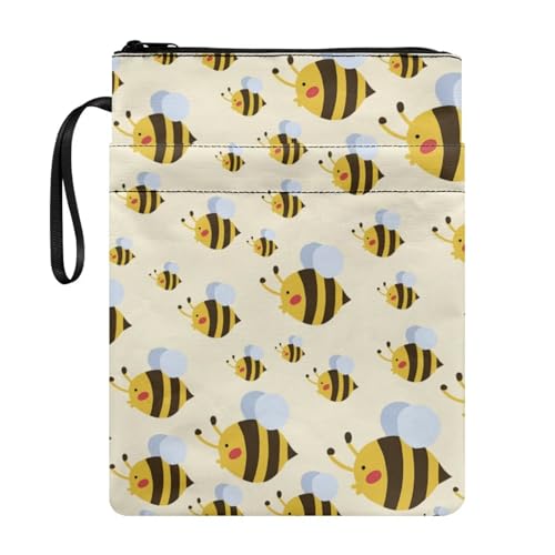 Coloranimal Niedliche Bienen-Cartoon-Buchhülle mit Reißverschluss, Buchhülle für Hardcover-Taschenbücher, wasserdichte Tasche, Schutz mit Reißverschluss-Vordertasche, Schutzhülle für Schule von Coloranimal