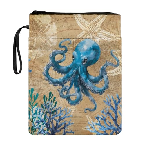 Coloranimal Taschenbuchhülle mit Vintage-Oktopus-Druck, mit Reißverschluss, leicht, tragbar, Tablet-Tasche, Aufbewahrungstasche mit Vordertaschen für die Schule Coloranimal Taschenbuchhülle mit Vintage-Oktopus-Druck, mit Reißverschluss, leicht, tragbar, Tablet-Tasche, Aufbewahrungstasche mit Vordertaschen für die Schule von Coloranimal