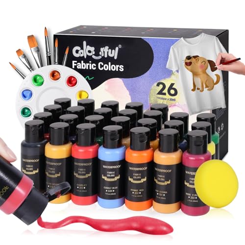 COLORFUL Stofffarben-Set für Kleidung mit 6 Pinseln, 1 Palette – permanentes 26 Farben Kit COLORFUL Stofffarben-Set für Kleidung mit 6 Pinseln, 1 Palette – permanentes 26 Farben Kit von Colorful