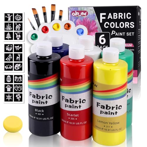 Colorful 6 Farben Permanent für Möbel, 16,65 oz (500 ml) für Kleidung, Weicher Reicher Pigment, Textilfarbe für Stoffe, DIY-Handwerk, T-Shirts, Schuhe, Jeans von Colorful