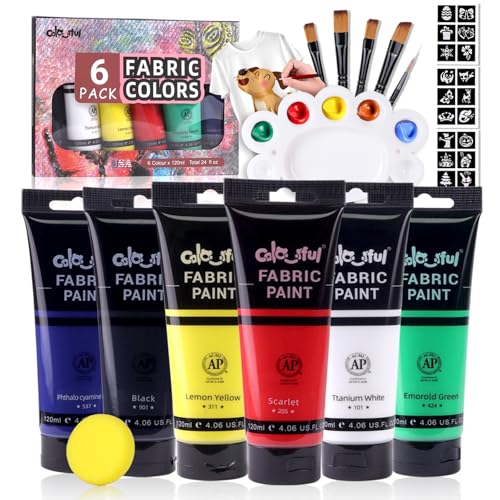 Colorful 6 Farben Permanent für Möbel, 4 oz (120 ml) für Kleidung, Weicher Reicher Pigment, ungiftige Textilfarbe für Stoffe, DIY-Handwerk, T-Shirts, Schuhe, Jeans von Colorful