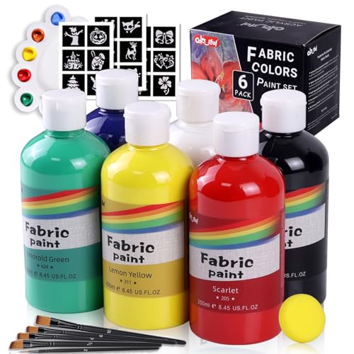 Colorful 6 Farben Permanent für Möbel, 8,45 oz (250 ml) für Kleidung, Weicher Reicher Pigment, ungiftige Textilfarbe für Stoffe, DIY-Handwerk, T-Shirts, Schuhe, Jeans von Colorful