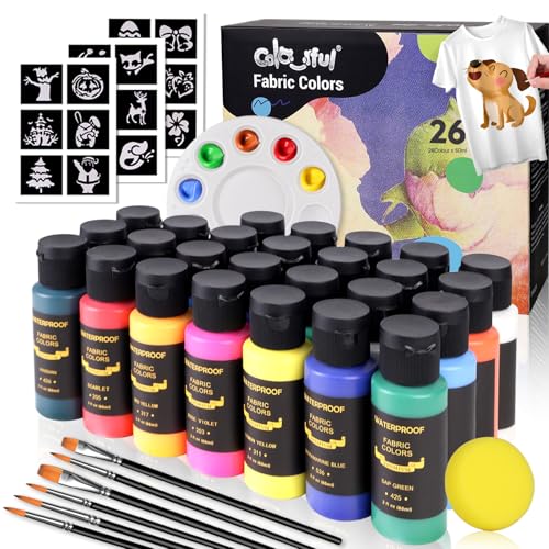 Colorful Fabric Paint Set with 6 Brushes, 1 Palette, 26 Colors 60ml Waterproof Permanent Textile Painting Kit for Adults to Arts on Clothes, Shoes, and Canvases Colorful Fabric Paint Set with 6 Brushes, 1 Palette, 26 Colors 60ml Waterproof Permanent Textile Painting Kit for Adults to Arts on Clothes, Shoes, and Canvases von Colorful