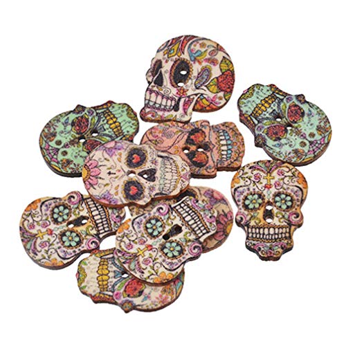 Colorfulmall Holzknöpfe in Totenkopf-Form, 2 Löcher, zum Basteln, Nähen, Scrapbooking, 50 Stück von Colorfulmall