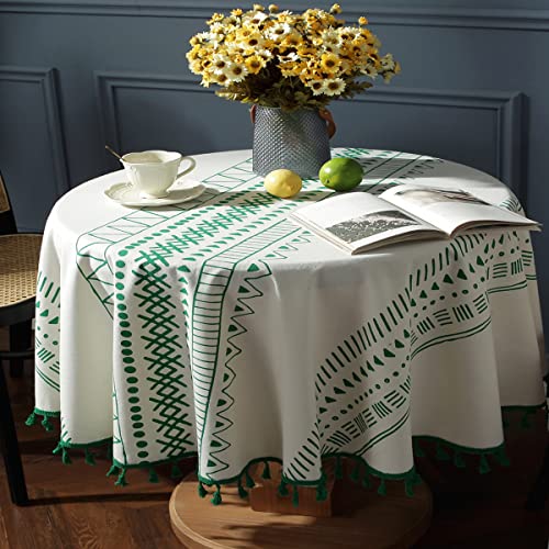 Colorigan Quadratische runde Tischdecke aus Baumwollleinen, Boho-Quasten-Design, Bauernhaus-Dekoration, Tischdecke, knitterfrei, für drinnen und draußen, Tischdecke für Party, Picknick, Küche und Colorigan Quadratische runde Tischdecke aus Baumwollleinen, Boho-Quasten-Design, Bauernhaus-Dekoration, Tischdecke, knitterfrei, für drinnen und draußen, Tischdecke für Party, Picknick, Küche und von Colorigan