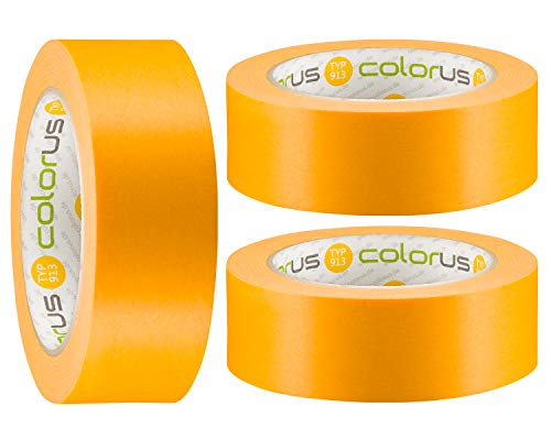Colorus 3 x Goldband Abklebeband 38 mm x 50 m | 90 Tage UV-Papier-Klebeband | Klebeband für Innen und Außen | Abdeckband-Gold Scharfe Kanten | Dünnes Malerklebeband | Klebeband für Lacke von Colorus