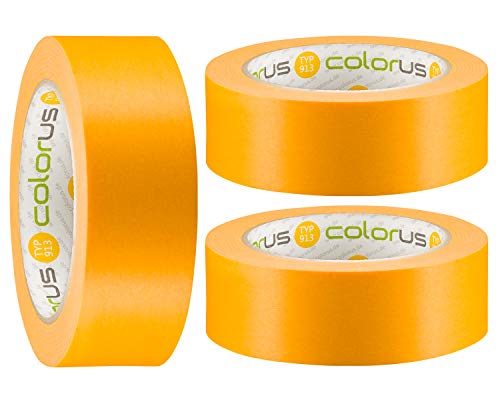 3 x Colorus Goldband Abklebeband 38 mm x 50 m | 90 Tage UV-Papier-Klebeband | Klebeband für Innen und Außen | Abdeckband-Gold Scharfe Kanten | Dünnes Malerklebeband | Klebeband für Lacke von Colorus