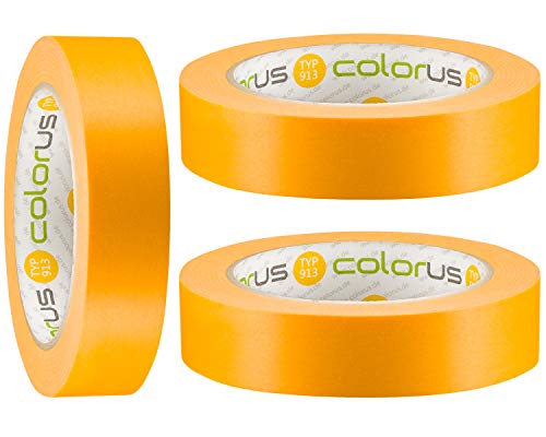 Colorus 3 x Profi Maler-Goldband 25 mm x 50 m Soft Tape Klebeband | Malerband-Klebeband für scharfe Kanten beim Streichen und lackieren | Für glatte und leicht strukturierte Untergründe von Colorus