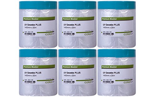 6 x Colorus Gewebeband Masker Tape PLUS | Abdeckfolie mit Gewebe-Klebeband 140 cm x 20 m | Abklebeband Gewebe-Klebestreifen mit Malerfolie für raue Oberflächen | Für Innen und Außen | Masker von Colorus