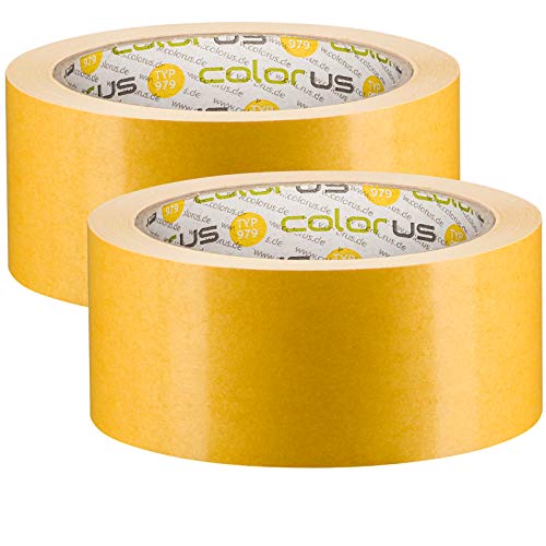Colorus 2 x Profi Doppelseitiges Klebeband | Teppichklebeband doppelseitig 50 mm x 25 m | Teppich-Verlegeband Doppelklebeband | Hohe Klebekraft | Teppichband für glatte Untergründe von Colorus