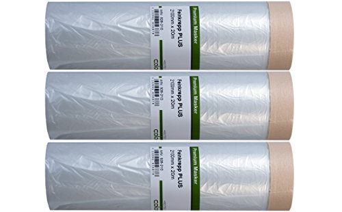 Colorus 3 x Masker Tape PLUS Feinkrepp 210 cm x 20 m (60m) | Maler Abdeckfolie mit Malerkrepp Folienklebeband | Abdeckfolie Maler | Klebeband mit Folie | Abdeckfolie mit Krepp von Colorus