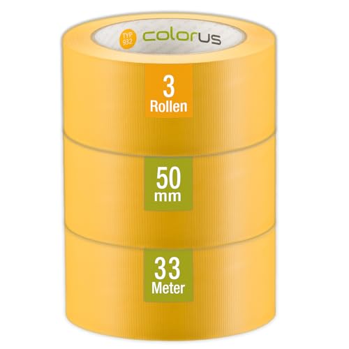 Colorus 3 x PVC Putzerband PLUS | Schutzband 50 mm 33 m gelb gerillt | Abklebeband für glatte und leicht raue Untergründe | PVC Klebeband für Innen und Außen | Klebeband UV-beständig Colorus 3 x PVC Putzerband PLUS | Schutzband 50 mm 33 m gelb gerillt | Abklebeband für glatte und leicht raue Untergründe | PVC Klebeband für Innen und Außen | Klebeband UV-beständig von Colorus