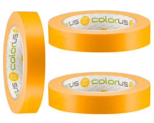 Colorus 3 x Premium Goldband PLUS Abklebeband 19mm x 50m | 120 Tage UV Papier Klebeband | Lasur Klebeband für Innen und Außen | Abdeckband Gold scharfe Kanten | Dünnes Malerklebeband von Colorus
