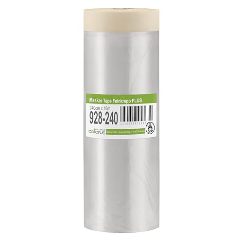 Colorus Masker Tape PLUS – 3 Rollen 240 cm x 16 m – Abdeckfolie mit Feinkrepp Klebeband | HDPE Folie selbsthaftend | Malerband für großflächiges Abkleben Colorus Masker Tape PLUS – 3 Rollen 240 cm x 16 m – Abdeckfolie mit Feinkrepp Klebeband | HDPE Folie selbsthaftend | Malerband für großflächiges Abkleben von Colorus