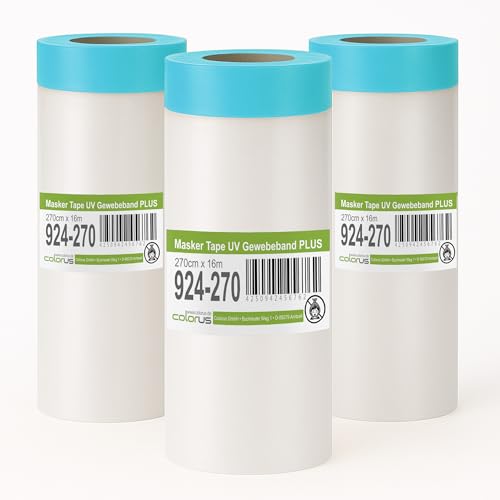 Colorus Masker Tape PLUS UV Gewebe – 3 Rollen 270 cm x 16 m – Abdeckfolie mit Gewebe-Klebeband | 21 Tage UV-beständig | Für raue Untergründe & Außenbereich Colorus Masker Tape PLUS UV Gewebe – 3 Rollen 270 cm x 16 m – Abdeckfolie mit Gewebe-Klebeband | 21 Tage UV-beständig | Für raue Untergründe & Außenbereich von Colorus