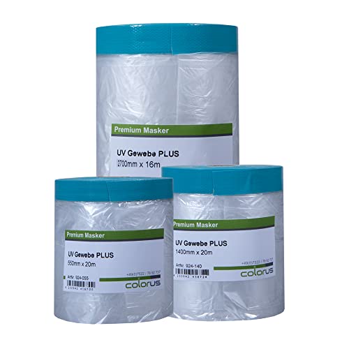 Colorus Profi Gewebeband Masker Tape Set 56 m | Klebeband mit Abdeckfolie 55 cm, 140 cm, 270 cm | Abdeckband mit Malerfolie für Innen | Selbstklebende Folie Naturkautschuk Kleber | UV beständig von Colorus