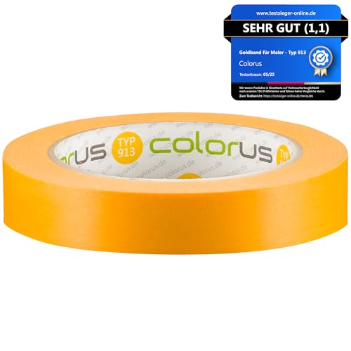 Colorus Profi Goldband Abklebeband 19 mm x 50 m | Dünnes Lackier-Klebeband für Innen, Außen, 90 Tage | Malerband Soft Tape für scharfe Farbkanten | Lack-Klebeband Lackier Abdeckband Washi Tape von Colorus