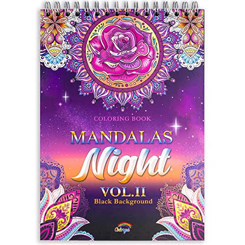 Colorya Nacht Vol. II Mandala Malbuch für Erwachsene – Entspannendes A4 Anti-Stress Ausmalbuch – Spiral Malbücher mit schwarzem Hintergrund, ohne Durchdrücken - Mandalas für Erwachsene von Colorya
