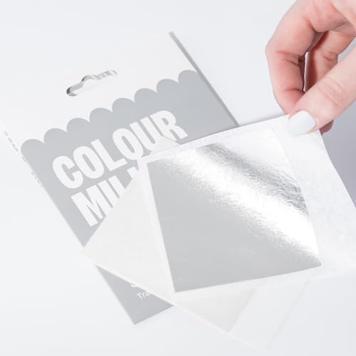 Colour Mill Colour Mill Edible Silver Leaf Transfer - Essbares Silberblatt zum Backen, Dekorieren von Torten, Kuchen, Pralinen, Kekse & Desserts - 8 cm - 25 Blatt von Colour Mill