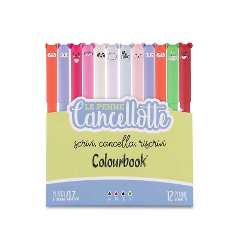 Colourbook Cancellotte - Set mit 12 radierbaren Gelstiften, nachfüllbar, halbkugelförmiger Radiergummi, Durchmesser der Spitze 0,7 mm (Colour Mix 4) von Colourbook