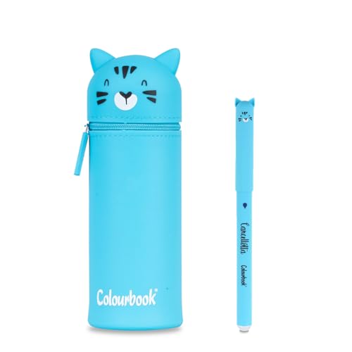 Colourbook Gommy Pets - 2-in-1 Federmäppchen, weiches Silikon, Stiftehalter für den Tisch, inklusive blauem Radierstift (Tigrot) von Colourbook