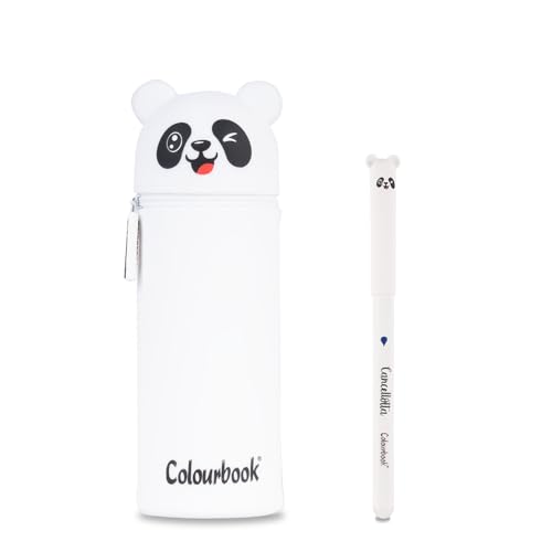 Colourbook Gommy Pets - 2 in 1 Federmäppchen, weiches Silikon, Stifthalter für den Tisch, blauer Stift enthalten (Panda) von Colourbook