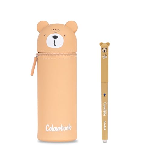 Colourbook Gommy Pets - 2 in 1 Federmäppchen, weiches Silikon, Tischstifthalter, Blauer Radierstift (Teddy) von Colourbook
