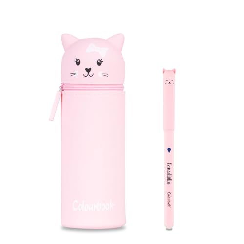 Colourbook Gommy Pets - 2 in 1 Federmäppchen, weiches Silikon, Tischstifthalter, Blauer Radierstift enthalten (Katze) von Colourbook