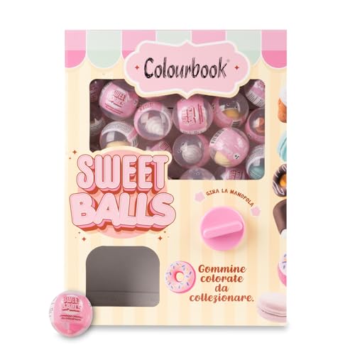 Colourbook Luna Park - Automatischer Radiergummis, 40 Bälle inklusive + 40 Nachfüllminen, Sammlerstücke, Kunststoffknopf (Sweet Balls) von Colourbook