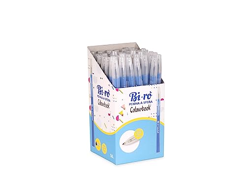 Colourbook Packung mit 50 Kugelschreibern Bi-rò Kugelschreiber mit flüssiger Strichstärke für weiches Schreiben. 1 mm Kugelspitze für eine mittlere Strichstärke. Packung mit 50 Stück (Blau) von Colourbook