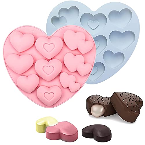2 Stück Herz Schokoladenform, 3D Silikon Backform Herz, Herz Silikonformen, mit 3 Formen und 9 Löchern, Spülmaschinenfest, für Schokolade, Gelee, Mousse, Muffincups, Fondant (Pink, Blau) von Colrid