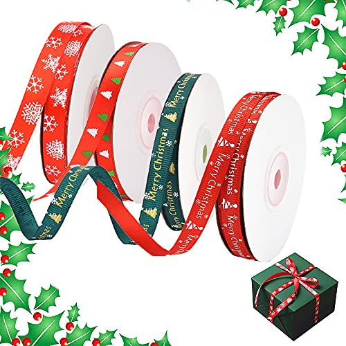 4 Rollen Weihnachten Dekobänder, 10mm Weihnachten Satin Band, Weihnachten Ripsband, 4 Modelle von 36 Metern, für Geschenkverpackungen, Kunsthandwerk, Kränze, Schleifen, Bäume, Kartenherstellung von Colrid