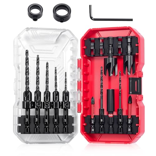 ColumPRO 15-teiliges Kegelsenker-Bohrer-Set, Holzbearbeitung, Kegelbohrer, Dübelschneider, 6,35 mm Sechskantschaft ColumPRO 15-teiliges Kegelsenker-Bohrer-Set, Holzbearbeitung, Kegelbohrer, Dübelschneider, 6,35 mm Sechskantschaft von ColumPRO