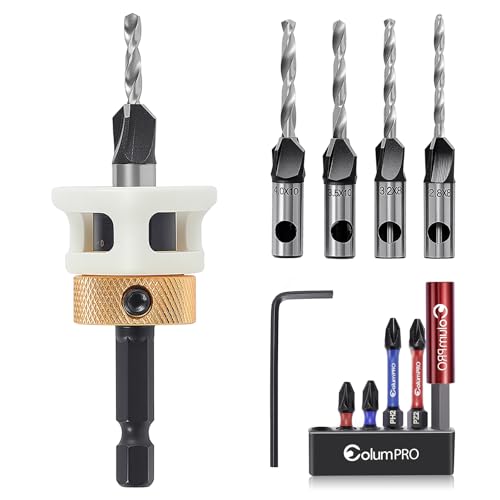 ColumPRO 9-teiliges Kegelsenker-Bit-Set, Kegelsenker-Bohrer-Set für Holz mit 4 verschiedenen Größen, austauschbare Bohrer-Bits + Schraubendreher-Bohrer-Set inklusive einem Bithalter ColumPRO 9-teiliges Kegelsenker-Bit-Set, Kegelsenker-Bohrer-Set für Holz mit 4 verschiedenen Größen, austauschbare Bohrer-Bits + Schraubendreher-Bohrer-Set inklusive einem Bithalter von ColumPRO