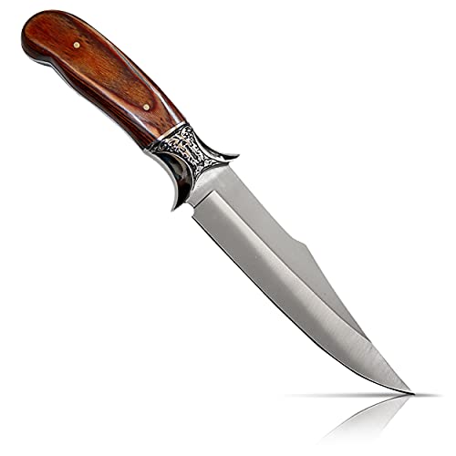 Columbia Bowiemesser Messer Clip-Point-Klinge Barock Parierelement Holz - 29,5 cm - Bowie Jagdmesser Fahrtenmesser im Holster als Gürtelmesser - Fulltang Klinge 16,5cm Griff 13cm(Glamt) von Columbia