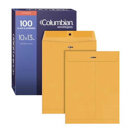 Columbian 100 Stück Briefumschläge mit Verschlusslasche, Kraftpapier, sehr robust, sicherer Metallverschluss und Gummidichtung, große Versandtaschen, 25,4 x 33 cm, 100 Stück pro Box (1016827) von Columbian