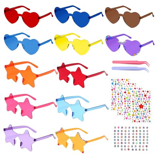 ComPDCVD 12 Stück Party sonnenbrillen Set Herz Sonnenbrille DIY Stern Partybrille Magische Farben Party Brille Hippie Brille Herz Brilles Sonnenbrille Herzform für Karneval Zubehör Foto Requisiten von ComPDCVD