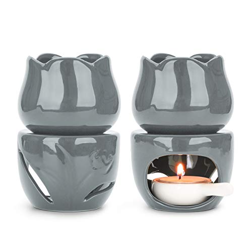 ComSaf 2er-Set Keramik Duftlampe, Abnehmbar Wachs Aromalampe, Tulpenform Aromabrenner mit Kerzenhalter für Duftöl und Duftwachs(Grau) von ComSaf