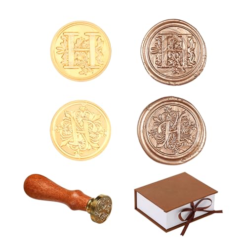 2 Pieces Retro Alphabet Initials Wax Sealing Stamp, Vintage 26 Letters Brass Wax Sealing Stamp with Removable Wooden Handle for Festival Invitations, Cards, Gift Wrapping Decoration-H von Comealltime