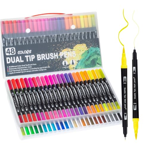 Comebachome Dual -Tipps -Marker 48 Farben fein & Bürsten Malartikel mit Aufbewahrungskoffer waschbarer lebendiger ästhetischer Weihnachtshandwerk für Kinder Erwachsene, Waschbar, Waschbar von Comebachome