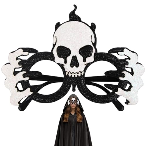 Halloween -Brillen, Glitzerschädel und Handskelettbrille Frames mit flexibles Bein, Halloween -Party -Gefälligkeiten für Cosplay- und Foto -Requisiten, weiße, Party -Gefälligkeiten von Comebachome