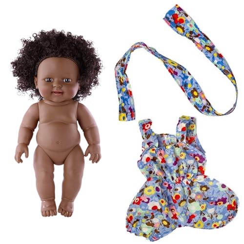 Schwarze Babypuppen, 12 Zoll bewegliche Joint African American Babypuppe, realistische Puppe mit lockigem Haar und tragbare Kleidung für Kindergeschenke, lila, schwarze Puppen, realistisches Mädchen von Comebachome