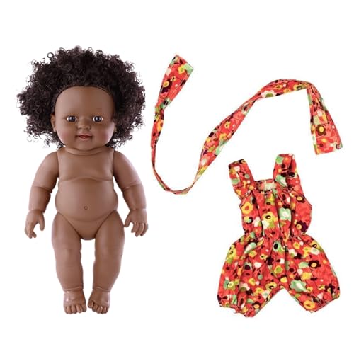 Schwarze Babypuppen, 12 Zoll bewegliche Joint African American Babypuppe, realistische Puppe mit lockigem Haar und tragbare Kleidung für Kindergeschenke, rote, schwarze Puppen, realistisches Mädchen von Comebachome