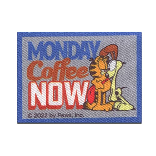 Comercial Mercera Garfield © Monday Coffee Now Comic Katze gedruckt - Aufnäher, Bügelbild, Aufbügler, Applikationen, Patches, Flicken, zum aufbügeln, Größe: 6,5 x 4,7 cm von Comercial Mercera