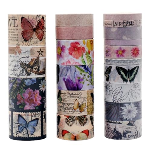 20 Rollen Washi-Tape-Set mit Schmetterlings Blumenmotiv, Dekoratives Klebeband, Farbiges Abdeckband für Scrapbooking-Zubehör, Vintage-Tape-Set für Junk Journal DIY Kunst Basteln Geschenkverpackung 20 Rollen Washi-Tape-Set mit Schmetterlings Blumenmotiv, Dekoratives Klebeband, Farbiges Abdeckband für Scrapbooking-Zubehör, Vintage-Tape-Set für Junk Journal DIY Kunst Basteln Geschenkverpackung von Comforso