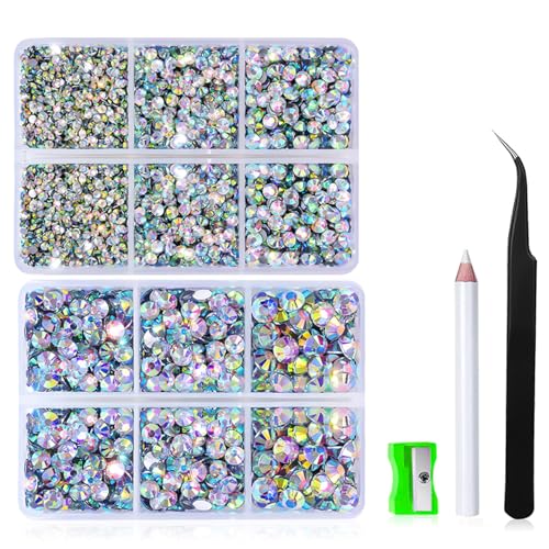6500 Stück Flatback Strasssteine, Nail Gems Rund, Kristall Strasssteine für Kunsthandwerk, Harz Strasssteine Bling Crystal Diamanten, 6 Größen mit Pinzette Wachsstift Kit, Silber Basis, Kristall AB 6500 Stück Flatback Strasssteine, Nail Gems Rund, Kristall Strasssteine für Kunsthandwerk, Harz Strasssteine Bling Crystal Diamanten, 6 Größen mit Pinzette Wachsstift Kit, Silber Basis, Kristall AB von Comforso