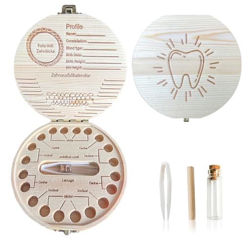 Comforso Zahnbox aus Holz für Milchzähne,Milchzahndose mit Pinzette and Aufbewahrungsflasche für Mädchen Jungen,Erinnerungsbox für Babyzähne zur Taufe für Wackelzähne and erste Zähnchen von Comforso