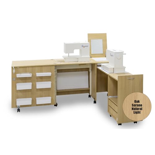 Comfort 3 | Nähmaschinenschrank | Nähmöbel | Nähtisch | (Oak Sorano Natural Light, L (Air-Lifter to 15kg)) von Comfort Collection