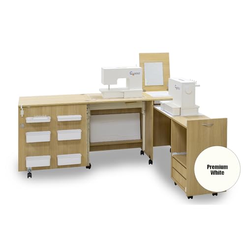 Comfort 3 | Nähmaschinenschrank | Nähmöbel | Nähtisch | (Premium White, L (Air-Lift 10 to 15 kg)) von Comfort Collection